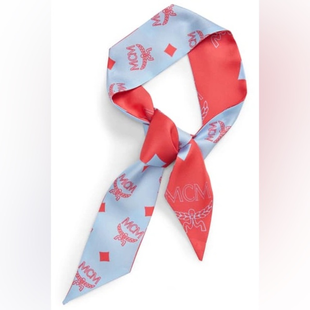 MCM Silk Twilly Scarf in Visetos Blue Bell BNWT